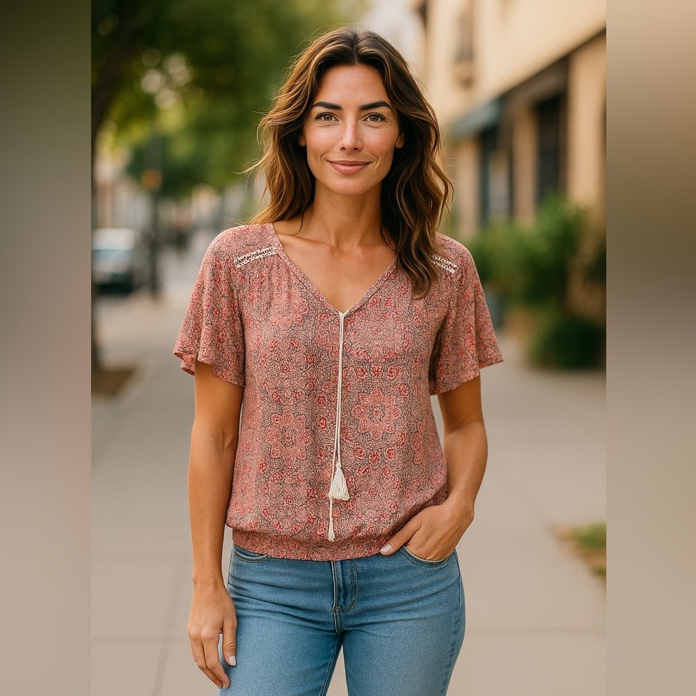 Perception Concept Blouse Boho Tassle Stretch Lar… - image 1